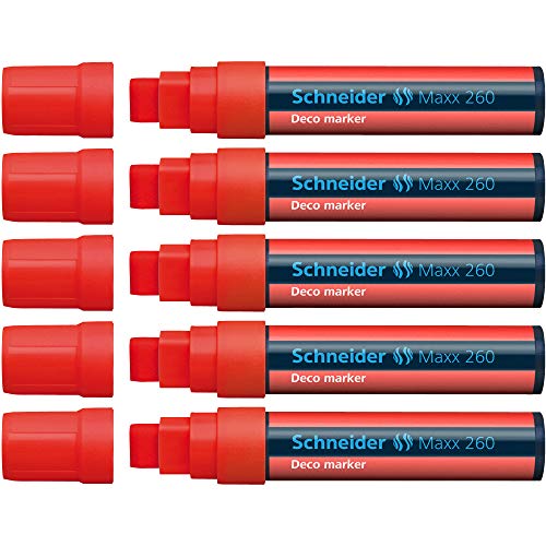Schneider Maxx 260 Kreidestift (5 + 15 mm Strichstärke, feucht abwischbar, wasserbasiert, geruchsneutral) 5er Pack rot von Schneider