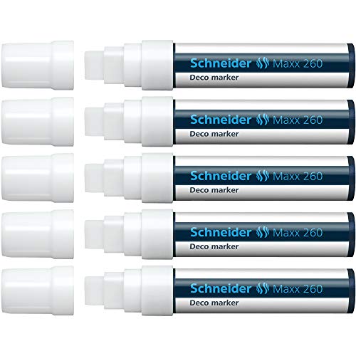 Schneider Maxx 260 Kreidestift (5 + 15 mm Strichstärke, feucht abwischbar, wasserbasiert, geruchsneutral) 5er Pack weiß von Schneider