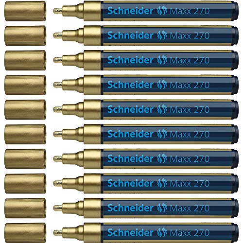 Schneider Maxx 270 Lackmarker (Rundspitze, Spitze austauschbar, 1 - 3 mm) 10er Packung gold von Schneider