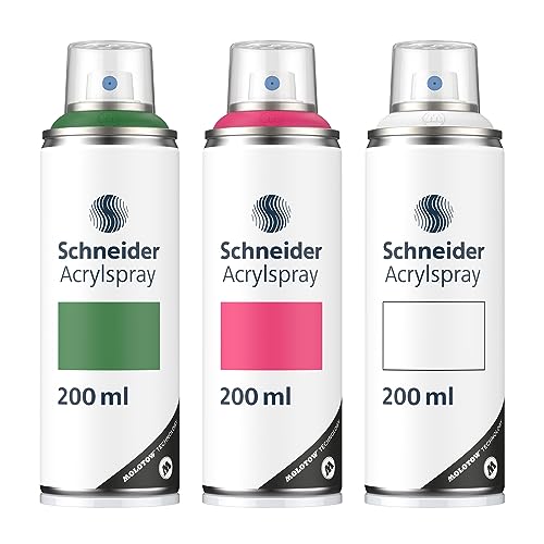 Schneider Paint-It 030 Supreme DIY Acryllack 3er Set (hochdeckende Sprühfarbe, UV-beständig, 200 ml, Acrylspray für fast alle Untergründe) moss green/magenta/weiß von Schneider