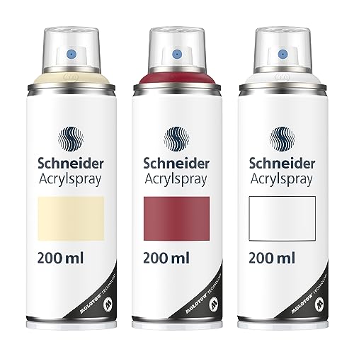 Schneider Paint-It 030 Supreme DIY Acryllack 3er Set (hochdeckende Sprühfarbe, UV-beständig, 200 ml, Acrylspray für fast alle Untergründe) oat pastel/royal red/weiß von Schneider