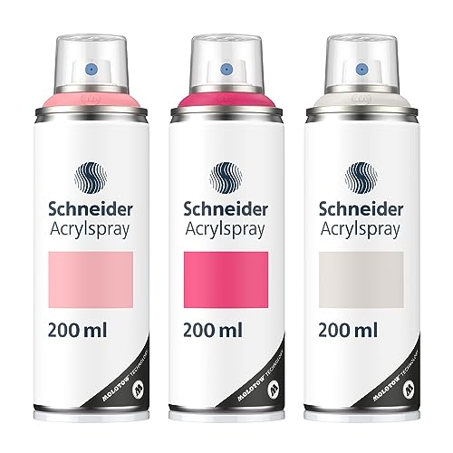 Schneider Paint-It 030 Supreme DIY Acryllack 3er Set (hochdeckende Sprühfarbe, UV-beständig, 200 ml, Acrylspray für fast alle Untergründe) rose/magenta/grey von Schneider