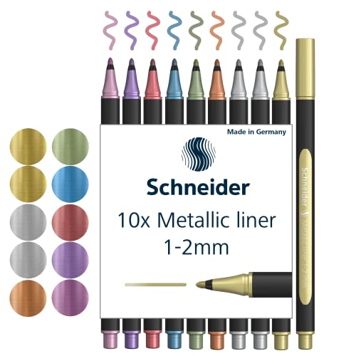 Schneider Paint-It Metallicliner 020 (Strichstärke 1-2 mm, hochmetallische Tinte, schnelltrocknend, Gehäuse aus 88% biobasiertem Kunststoff) 10 Stück sortiert von Schneider