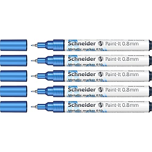 Schneider Paint-It Metallicmarker blau metallic (Strichstärke 0,8 mm, neue Pigmenttechnologie, starker Glitzereffekt) 5er Pack von Schneider