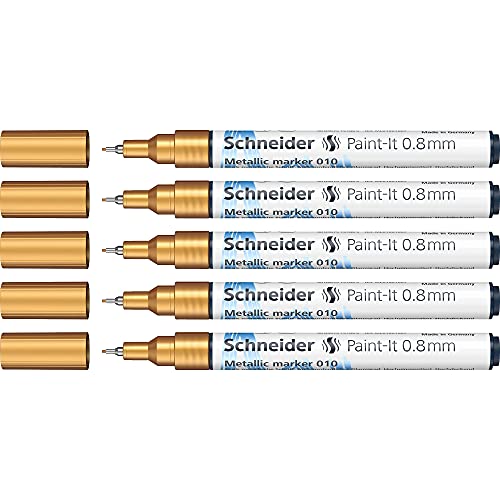 Schneider Paint-It Metallicmarker gold metallic (Strichstärke 0,8 mm, neue Pigmenttechnologie, starker Glitzereffekt) 5er Pack von Schneider