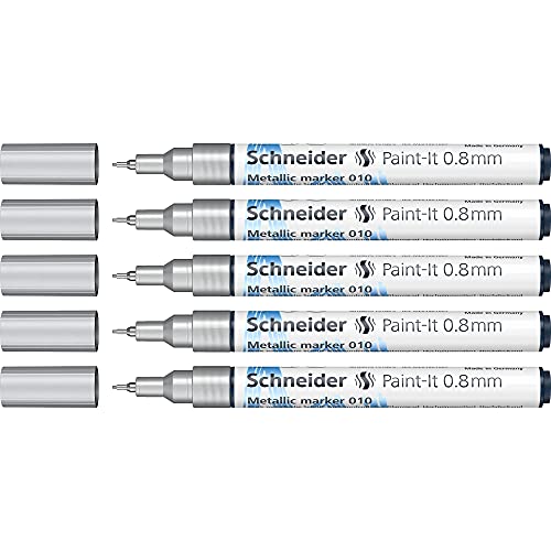 Schneider Paint-It Metallicmarker silber metallic (Strichstärke 0,8 mm, neue Pigmenttechnologie, starker Glitzereffekt) 5er Pack von Schneider