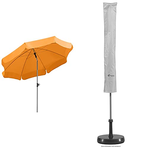 Schneider Sonnenschirm Locarno, mandarine, 200 cm rund, Gestell Stahl, Bespannung Polyester, 2.4 kg & Schutzhülle für Sonnenschirm, silbergrau, bis ca. 200 cm Ø von Schneider