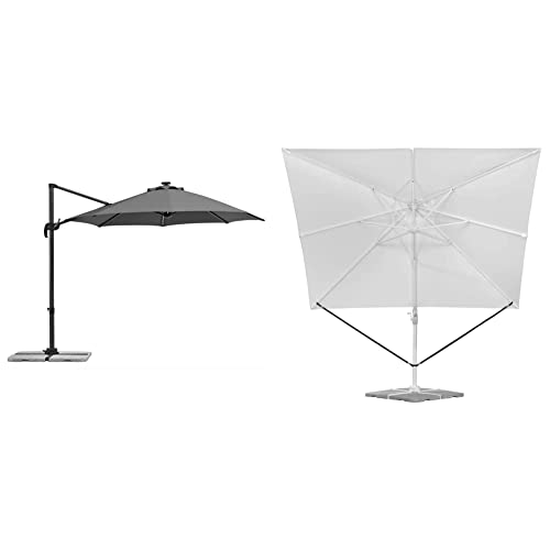 Schneider Sonnenschirm Rhodos Blacklight, anthrazit, 300 cm rund, 793-15, Gestell Aluminium, Bespannung Polyester, 18.8 kg & Windsicherung für Ampelschirme, 313-00, schwarzes Polyesterband, 0.09 kg von Schneider