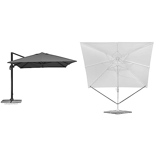 Schneider Sonnenschirm Rhodos Grande, anthrazit, 400 x 300 cm rechteckig, 787-15,26.6 kg Windsicherung für Ampelschirme, 313-00, schwarzes Polyesterband, 0.09 kg von Schneider