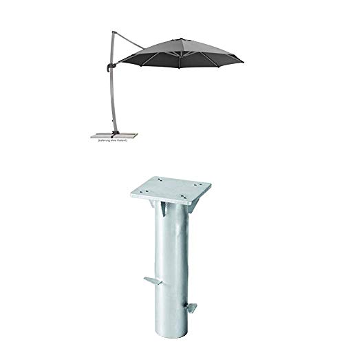 Schneider Sonnenschirm Rhodos Rondo, anthrazit, 350 cm rund, Gestell Aluminium, Bespannung Polyester, 22.4 kg + Universal-Bodenplatte von Schneider