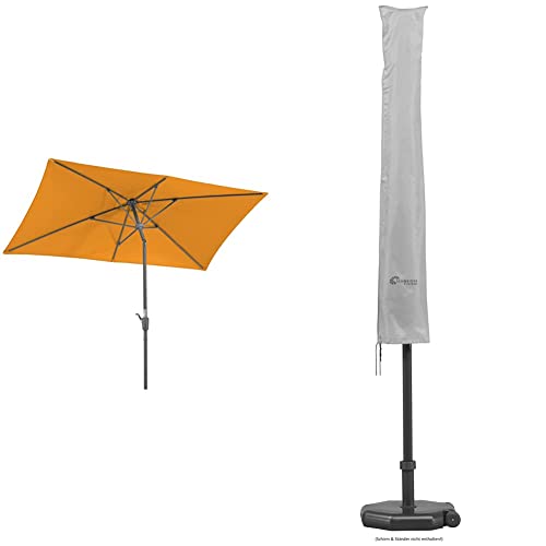 Schneider Sonnenschirm Tunis, mandarine, 270 x 150 cm rechteckig, 742-75, Gestell Stahl, 5.8 kg Schutzhülle für Sonnenschirme bis 300 cm Ø, 821-00, silbergrau, 177 x 26/34 cm, 0.3 kg von Schneider