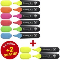 Schneider Job Textmarker Mehrfarbig, 6 St. + GRATIS 2 St. von Schneider