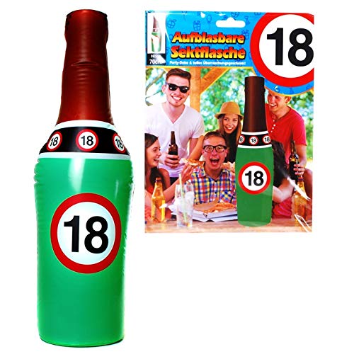 Schnooridoo 18. Geburtstag Party Zubehör 22 Sorten Konfetti Luftschlangen Ballons Banner Servietten (Aufblasbare Sektflasche "18") von Schnooridoo