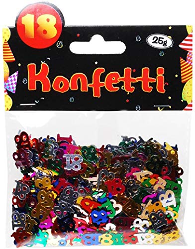 Schnooridoo 18. Geburtstag Party Zubehör 22 Sorten Konfetti Luftschlangen Ballons Banner Servietten (Konfetti "18", bunt metallic) von Schnooridoo