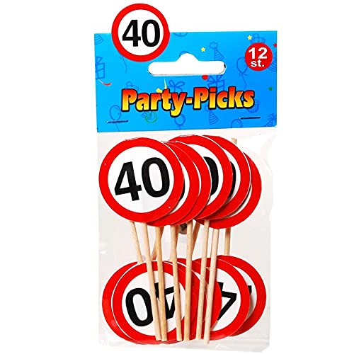 Schnooridoo 40. Geburtstag Party Zubehör 31 Sorten Konfetti Luftschlangen Ballons Banner Servietten (Party-Picks "40", 12-tlg.) von Schnooridoo