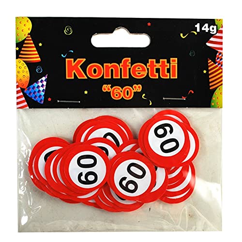 Schnooridoo 60. Geburtstag Party Zubehör 20 Sorten Konfetti Luftschlangen Ballons Banner Servietten (Konfetti "60", Verkehrsschild, 14g) von Schnooridoo