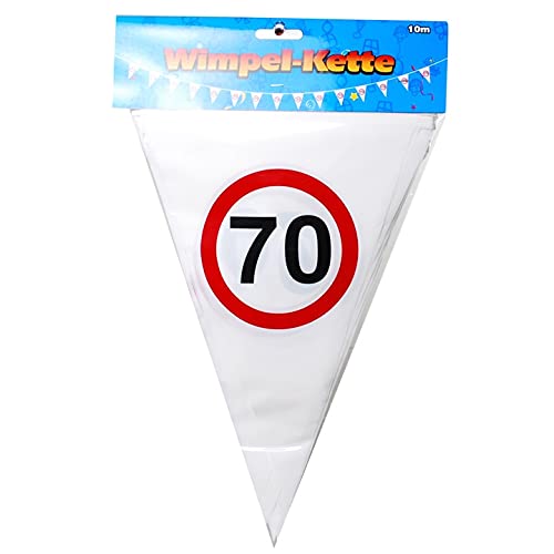 Schnooridoo 70. Geburtstag Party Zubehör 10 Sorten Konfetti Luftschlangen Ballons Banner Servietten (Wimpel-Girlande "70", 10m) von Schnooridoo