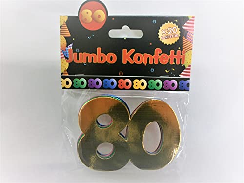 Schnooridoo 80. Geburtstag Party Zubehör 10 Sorten Konfetti Luftschlangen Ballons Banner Servietten (Jumbo-Konfetti "80", 20-tlg., bunt) von Schnooridoo