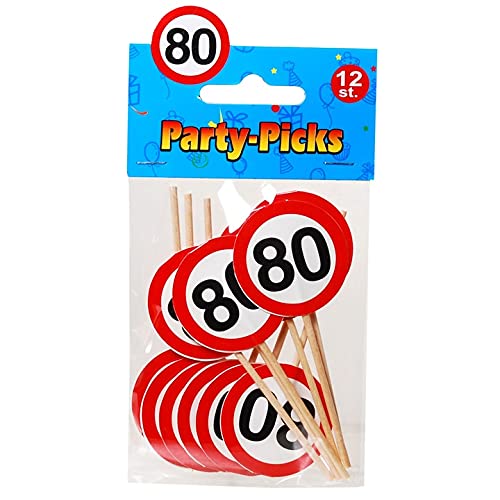 Schnooridoo 80. Geburtstag Party Zubehör 10 Sorten Konfetti Luftschlangen Ballons Banner Servietten (Party-Picks "80", 12-tlg.) von Schnooridoo