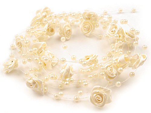 1 m Rosen Perlenband Perlenkette Perlengirlande Hochzeit Deko Perlen Tischdeko Rosen (Creme) von Schnoschi