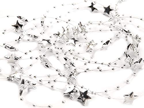 Schnoschi 10m Silber Sterne Perlenband Perlenkette Perlengirlande Perlenschnur Weihnachten Advent Deko Perlen Tischdeko Meterware von Schnoschi