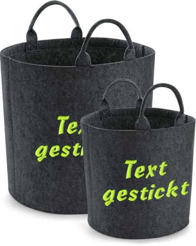 Schnoschi Filz Aufbewahrungskorb mit Namen oder Text bestickt, Wäschekorb mit Wunschnamen, Spielzeugkorb individualisiert (dunkelgrau, 40 x 40 cm - 50 Liter) von Schnoschi
