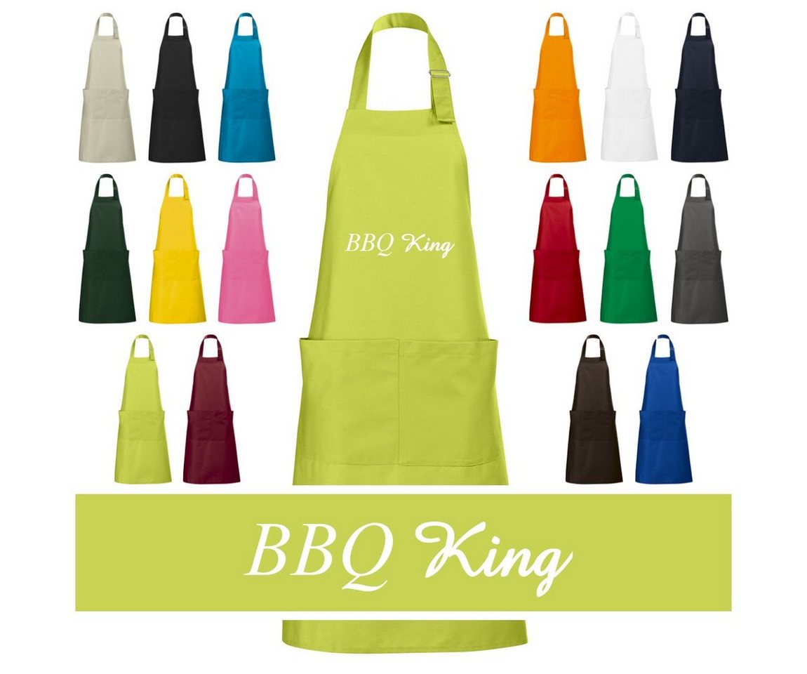 Schnoschi Grillschürze Hochwertige Küchenschürze mit BBQ King bestickt, Stickerei mit BBQ King von Schnoschi