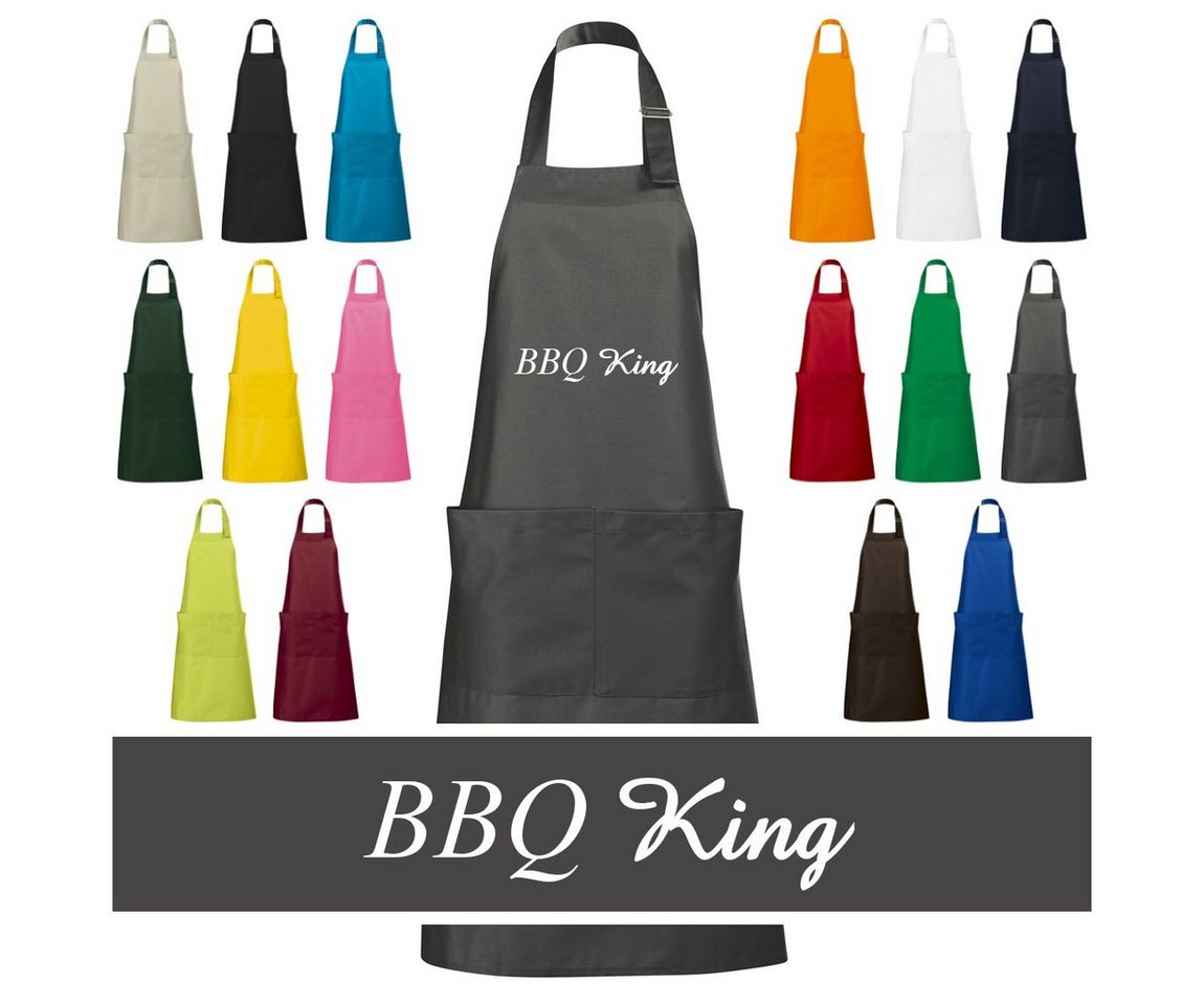 Schnoschi Grillschürze Hochwertige Küchenschürze mit BBQ King bestickt, Stickerei mit BBQ King von Schnoschi