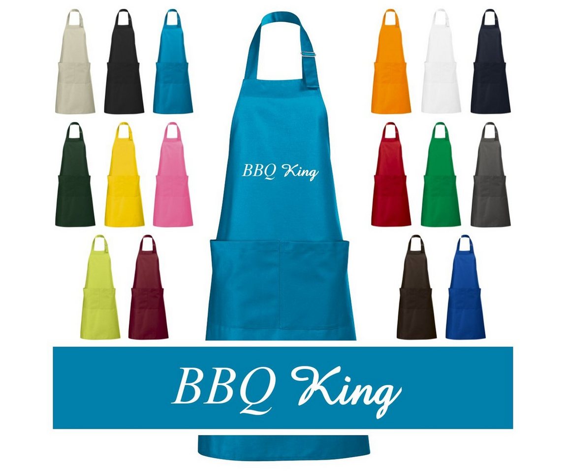 Schnoschi Grillschürze Hochwertige Küchenschürze mit BBQ King bestickt, Stickerei mit BBQ King von Schnoschi