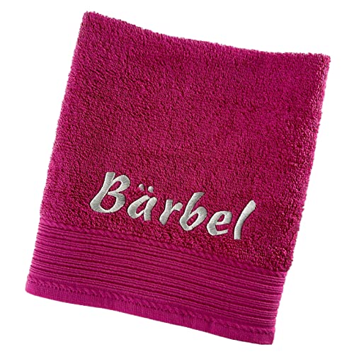 Schnoschi Handtuch mit Namen oder Wunschtext Bestickt, personalisiertes Duschtuch, individuelles Badetuch, Saunatuch oder Gästehandtuch mit Initialen, 100% Baumwolle, 100 x 180 cm pink von Schnoschi