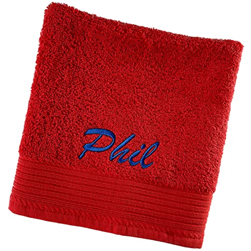 Schnoschi Handtuch mit Namen oder Wunschtext Bestickt, personalisiertes Duschtuch, individuelles Badetuch, Saunatuch oder Gästehandtuch mit Initialen, 100% Baumwolle, 100 x 180 cm rot von Schnoschi