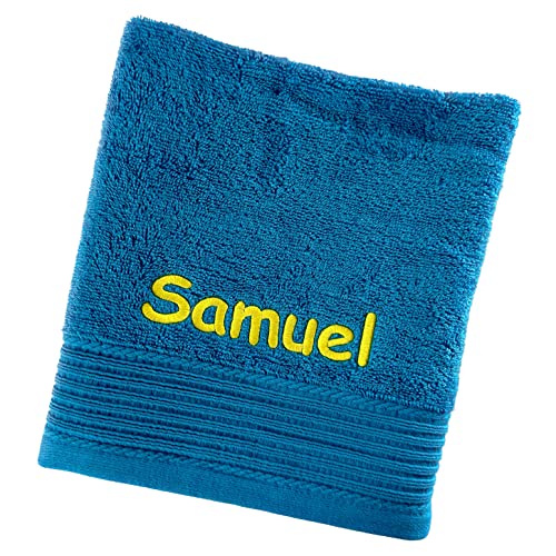Schnoschi Handtuch mit Namen oder Wunschtext Bestickt, personalisiertes Duschtuch, individuelles Badetuch, Saunatuch oder Gästehandtuch mit Initialen, 100% Baumwolle, 50 x 100 cm türkis von Schnoschi