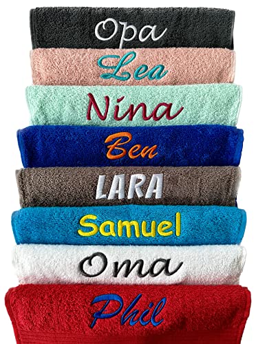 Schnoschi Handtuch mit Namen oder Wunschtext Bestickt, personalisiertes Duschtuch, individuelles Badetuch, Saunatuch oder Gästehandtuch mit Initialen, 100% Baumwolle, 70 x 140 cm smaragdgrün von Schnoschi