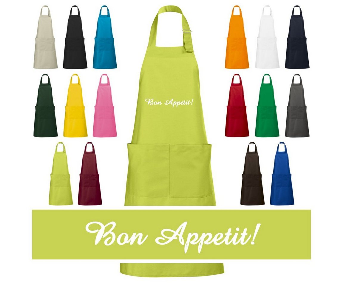 Schnoschi Kochschürze Hochwertige Küchenschürze mit Bon Appetit! bestickt, Stickerei mit Bon Appetit! von Schnoschi