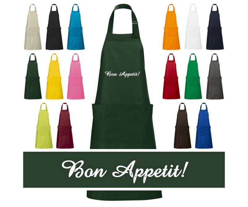 Schnoschi Kochschürze Hochwertige Küchenschürze mit Bon Appetit! bestickt, Stickerei mit Bon Appetit! von Schnoschi