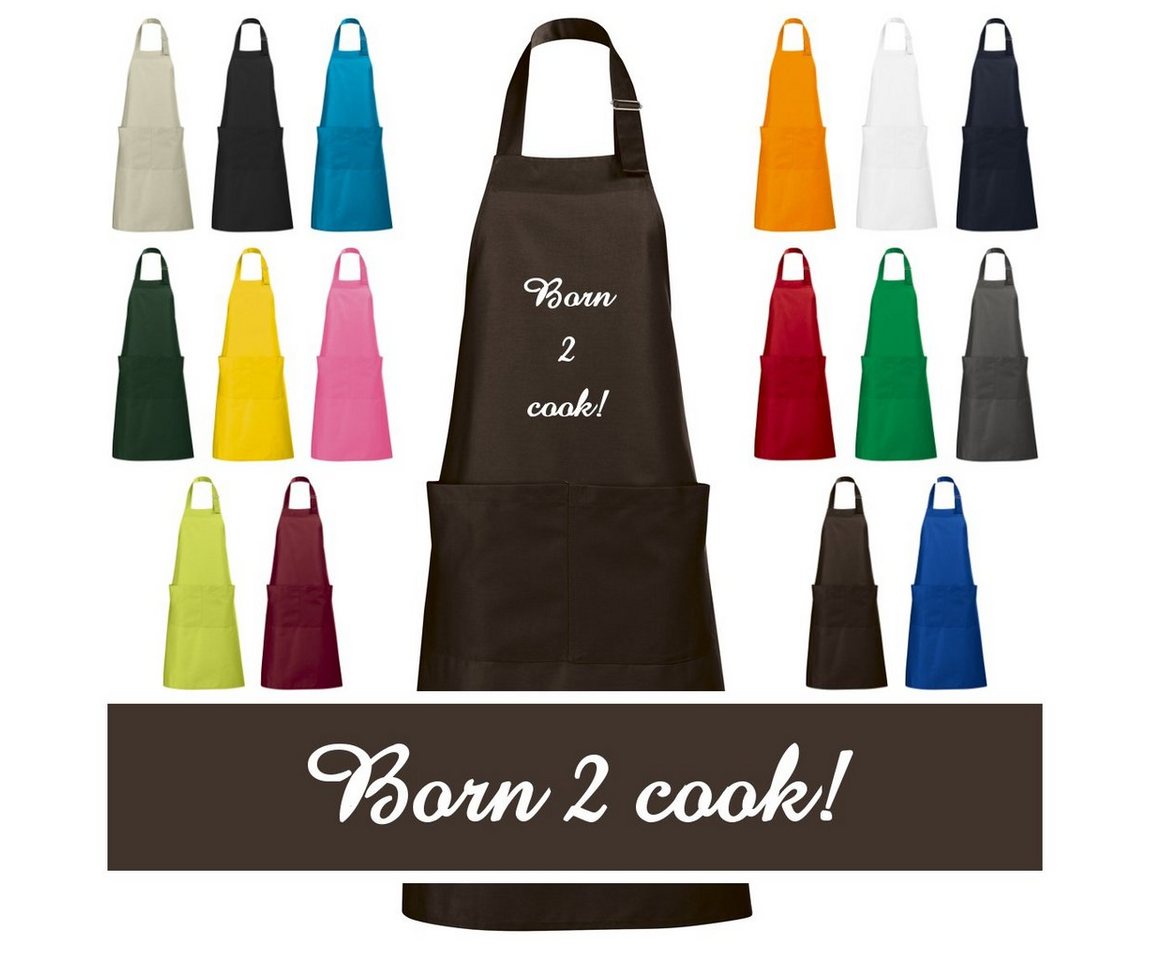 Schnoschi Kochschürze Hochwertige Küchenschürze mit Born 2 Cook! bestickt, Stickerei mit Born 2 cook! von Schnoschi