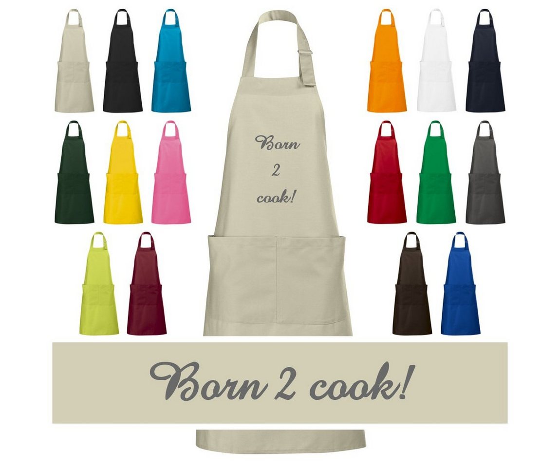 Schnoschi Kochschürze Hochwertige Küchenschürze mit Born 2 Cook! bestickt, Stickerei mit Born 2 cook! von Schnoschi