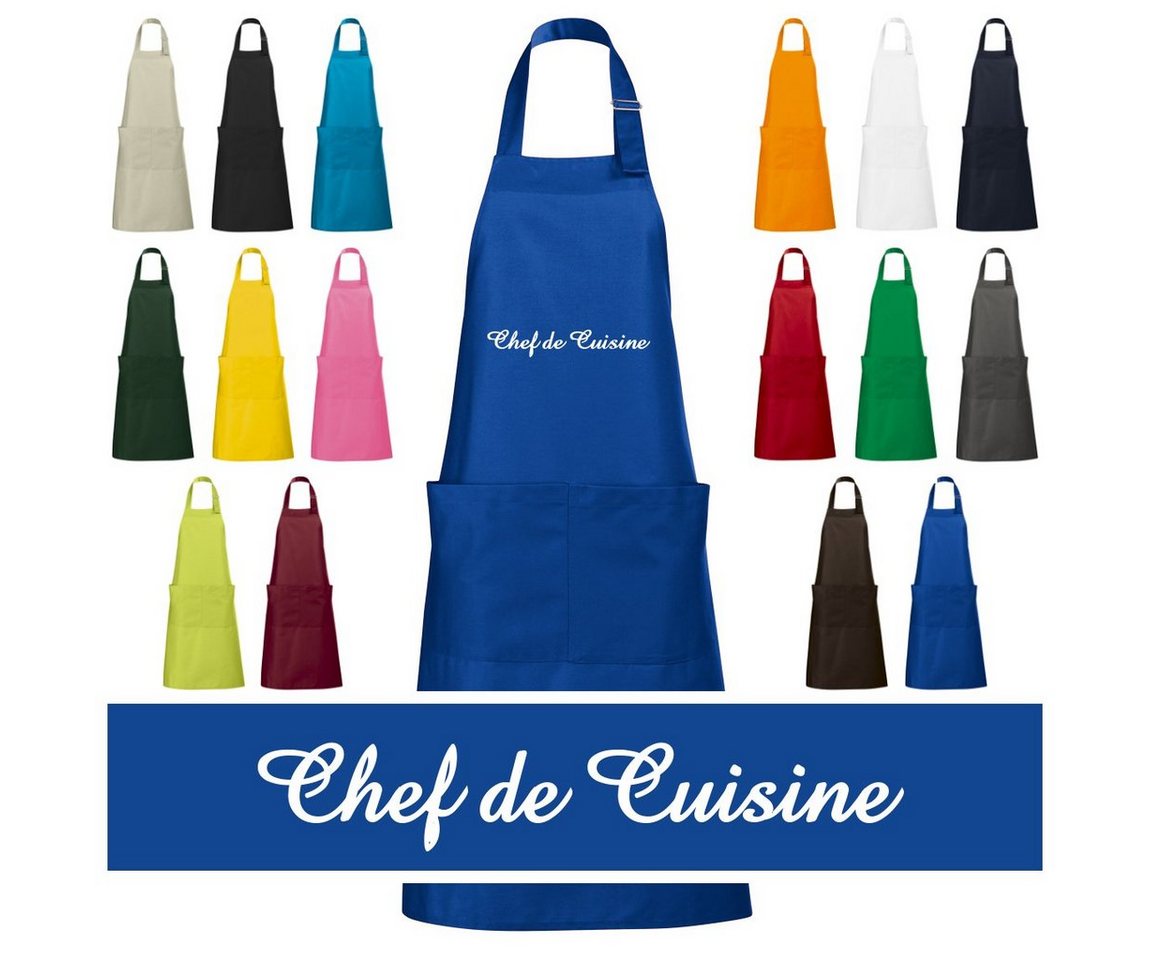 Schnoschi Kochschürze Hochwertige Küchenschürze mit Chef de Cuisine bestickt, Stickerei mit Chef de Cuisine von Schnoschi