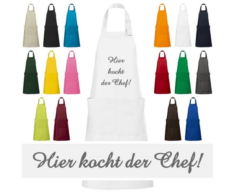 Schnoschi Kochschürze Hochwertige Küchenschürze mit Hier kocht der Chef! bestickt, Stickerei mit Hier kocht der Chef! von Schnoschi