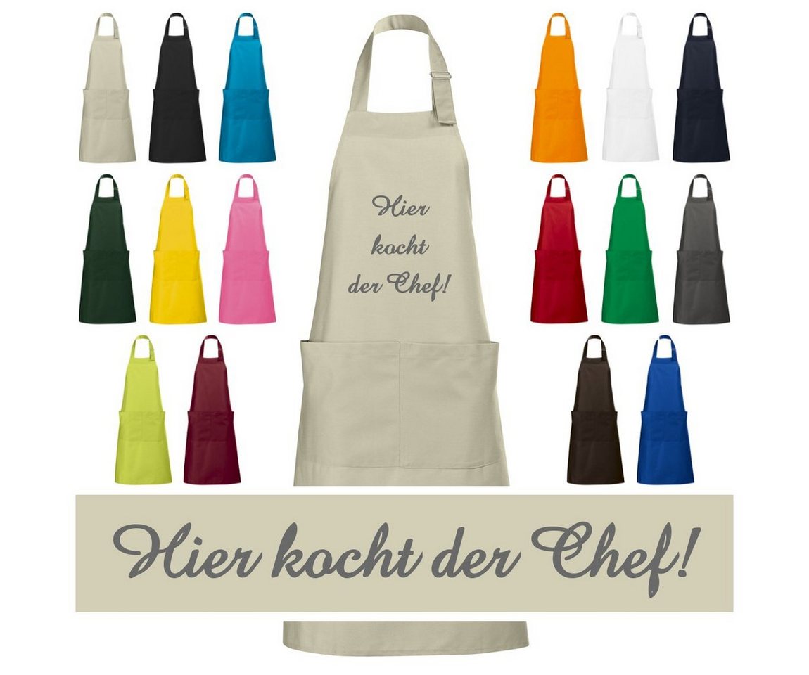 Schnoschi Kochschürze Hochwertige Küchenschürze mit Hier kocht der Chef! bestickt, Stickerei mit Hier kocht der Chef! von Schnoschi