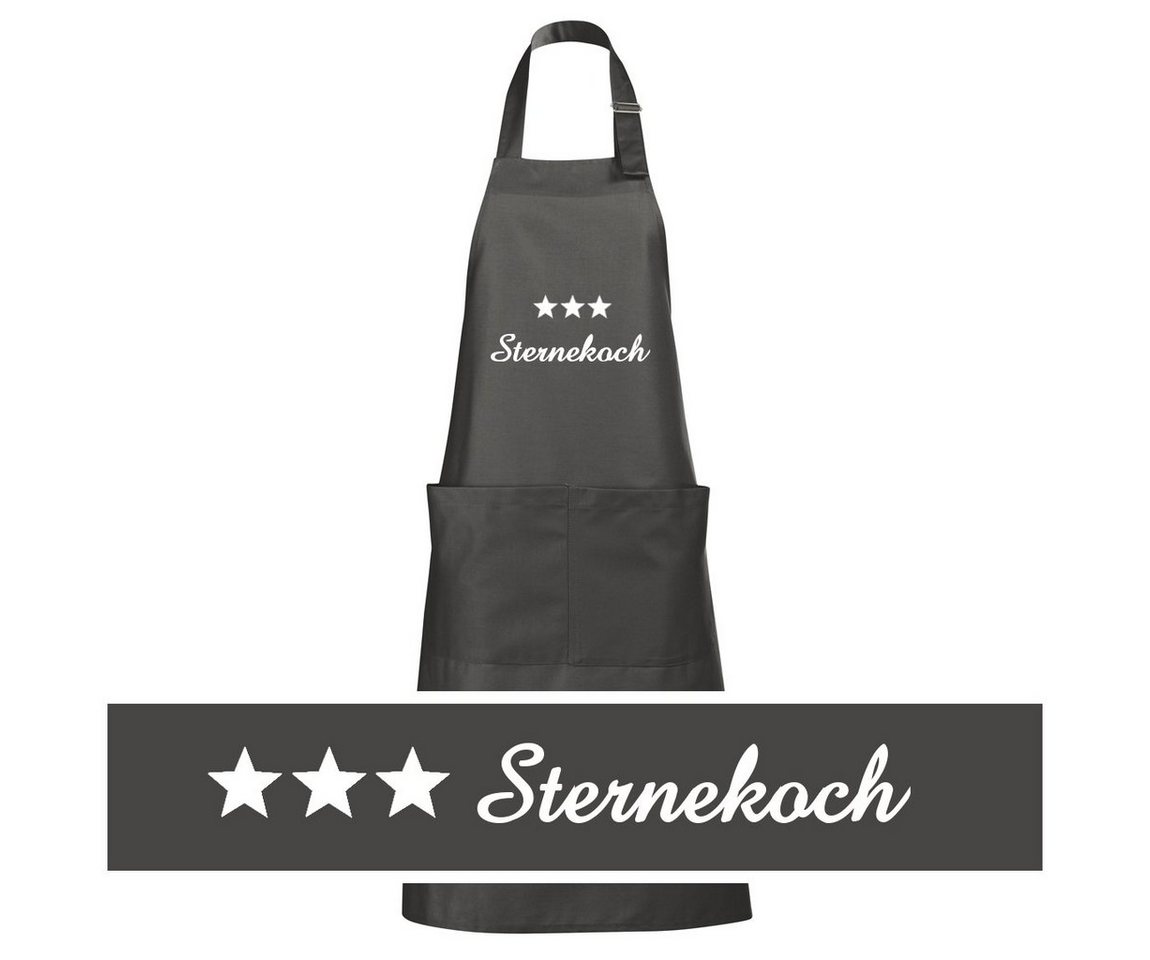 Schnoschi Kochschürze Hochwertige Küchenschürze mit drei Sternekoch bestickt, Stickerei mit drei Sternekoch von Schnoschi