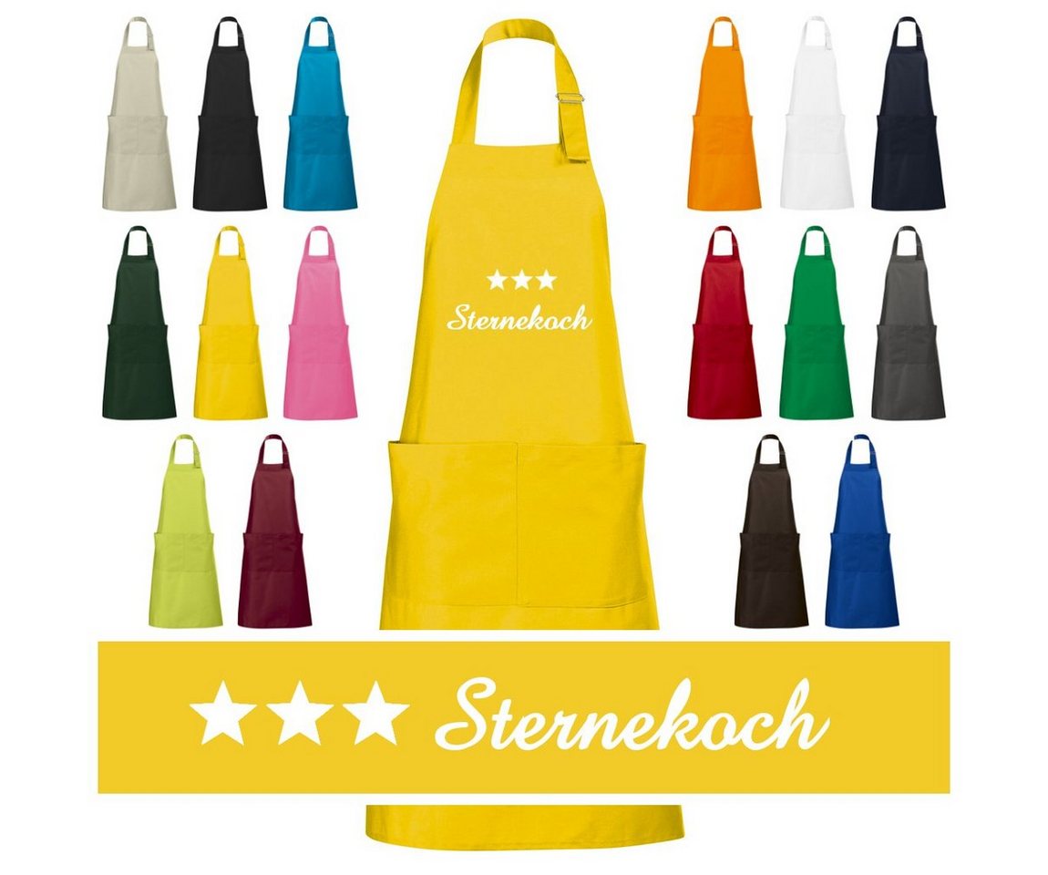Schnoschi Kochschürze Hochwertige Küchenschürze mit drei Sternekoch bestickt, Stickerei mit drei Sternekoch von Schnoschi