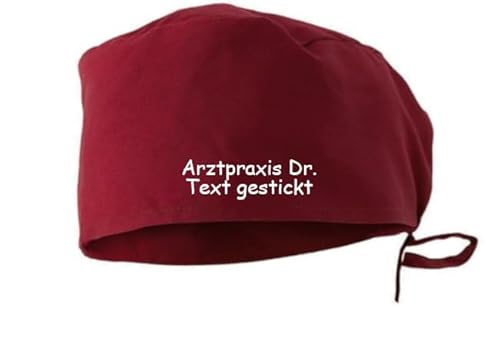 Schnoschi OP Haube Bestickt mit Namen oder Wunschtext, Kopfbedeckung Stoff, medizinisch für Kranken-/Altenpflege, Medizinische Arbeits-/Berufsbekleidung, Arzt, Schwester, viele Farben (Weinrot) von Schnoschi