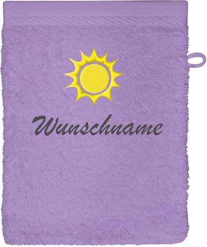 Schnoschi Waschlappen mit Namen, Text oder Motiv Bestickt, personalisiertes Handtuch, individueller Waschhandschuh, Lappen oder Gesichtstuch mit Initialen, 100% Baumwolle, 16 x 21 cm (Flieder) von Schnoschi