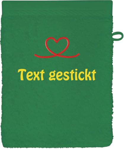 Schnoschi Waschlappen mit Namen, Text oder Motiv Bestickt, personalisiertes Handtuch, individueller Waschhandschuh, Lappen oder Gesichtstuch mit Initialen, 100% Baumwolle, 16 x 21 cm (Grün) von Schnoschi