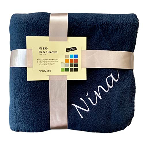 Schnoschi dunkelblaue Fleece Kuscheldecke mit Namen Bestickt 170 x 130 cm Sofadecke Fleecedecke warme Decke von Schnoschi