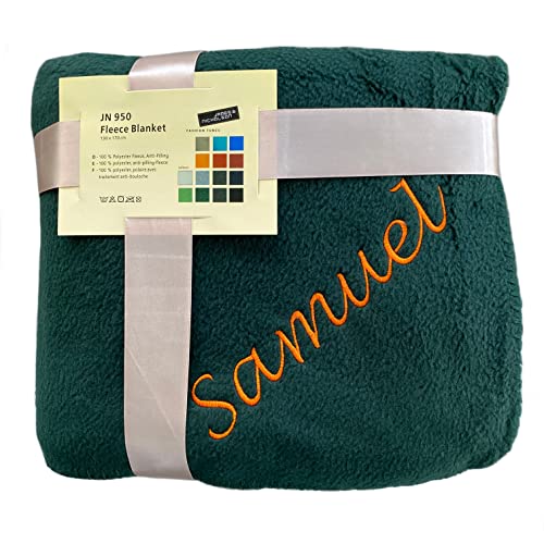 Schnoschi dunkelgrüne Fleece Kuscheldecke mit Namen Bestickt 170 x 130 cm Sofadecke Fleecedecke warme Decke von Schnoschi