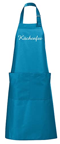 Schnoschi hochwertig bestickte Küchenschürze in Türkis, Schürze mit Küchenfee gestickt Schnoschi hochwertig bestickte Küchenschürze in Türkis, Schürze mit Küchenfee gestickt von Schnoschi
