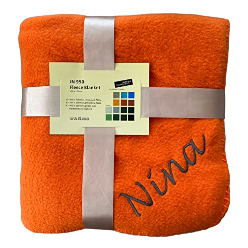 Schnoschi orange Fleece Kuscheldecke mit Namen Bestickt 170 x 130 cm Sofadecke Fleecedecke warme Decke von Schnoschi