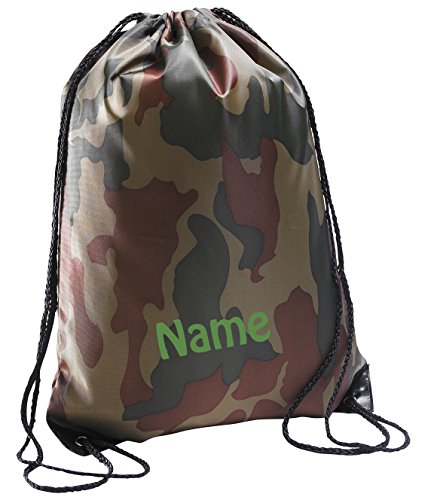 Turnbeutel Camouflage mit Namen Bestickt aus wasserabweisendem Nylon, Sportbeutel, Schwimmbeutel, Gym Sack, Gym Bag, Sol's von Schnoschi